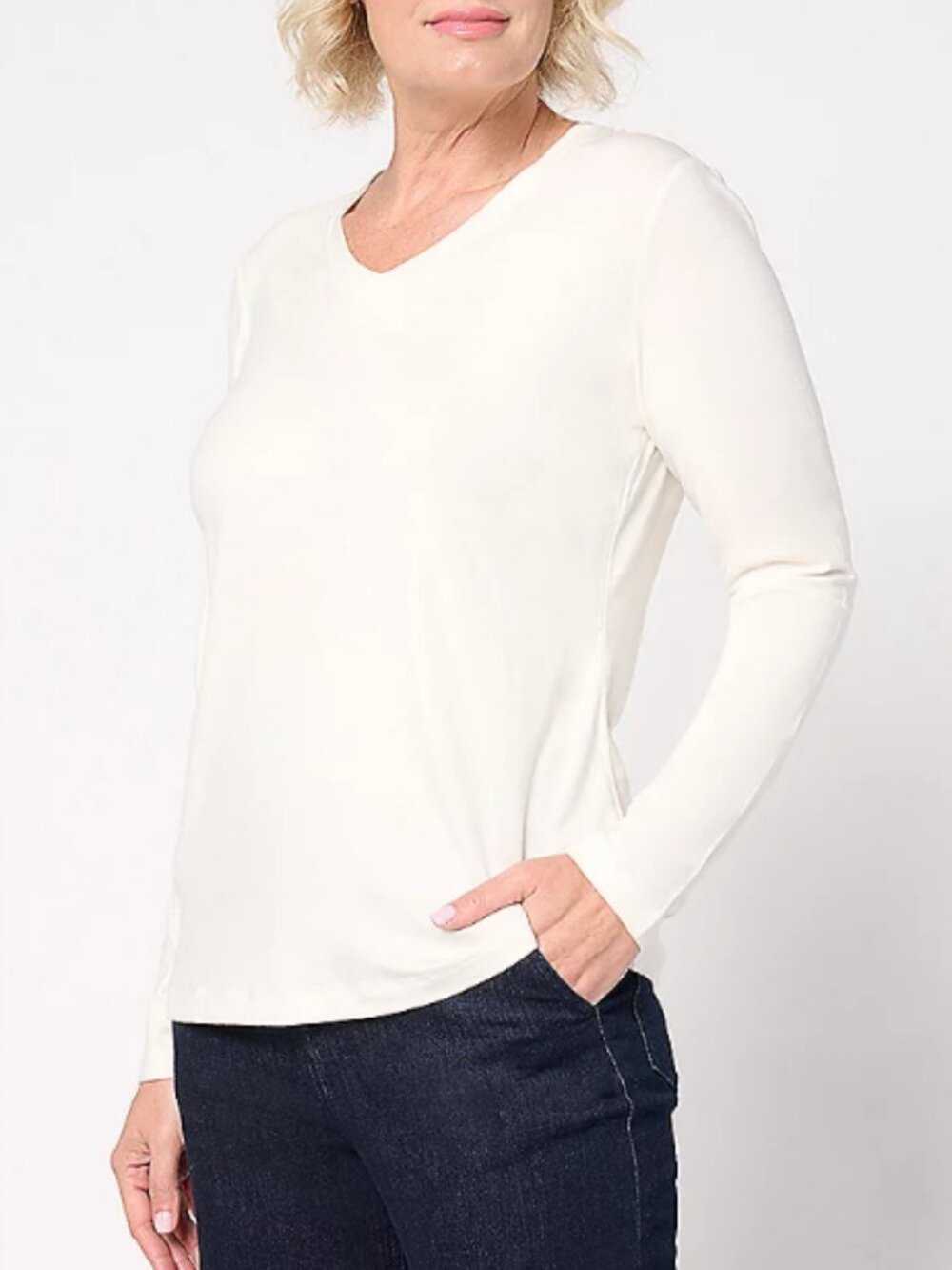 Denim & Co. Essentials So Soft Jersey V-Neck Top, Natural Sz XL a669935